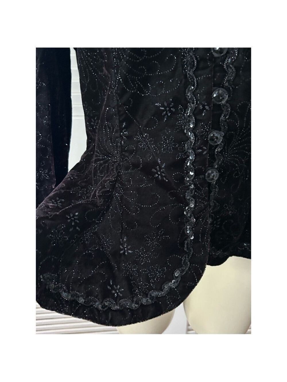 Vintage Cachet Bari Protas Black Velvet Embroidered Jacket Size L 15/16 - Picture 3 of 12
